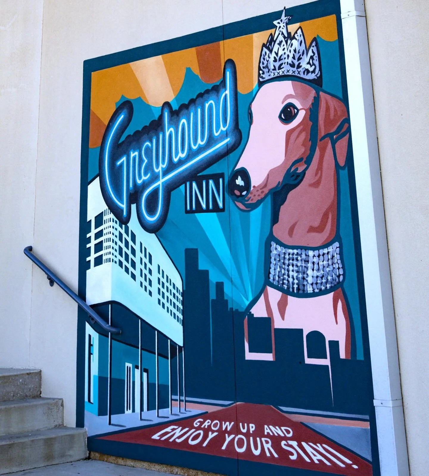 A moment for our mural✨🐾

Designed by local creative @bradthedesigner and brought to life by talented muralist @odessahelmart, this piece is one of our favorite additions to Greyhound Inn. We love supporting local artists and helping make Downtown T